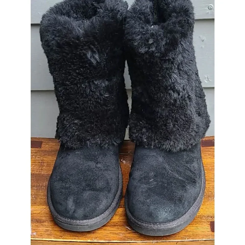 UGG Australia Black Patten Suede Shearling Boots size 8